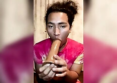 Youthful Hot Ladyboy Likes Sucking Large Ebony Rod Takes it to his Mouth and Likes it