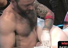 Hot inked hunk sucking on cock and balls