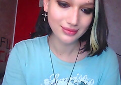 Teen shemale masturbates and somkes