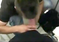 A tourist sucks for money in the toilet