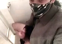 Guy eats semen in bathroom