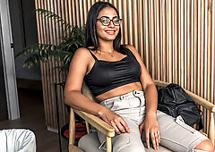 Nerdy university latina teen with glasses turns the casting set on FIRE!!!
