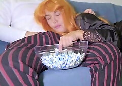 Watching a movie scene with stepmom ended with knobs in her throat and then in snatch