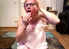 Stupid Forehead Slut Rubs Her Clitty And Sucks Black Huge Cock To Become A Cumdumb Bimbo Sissy