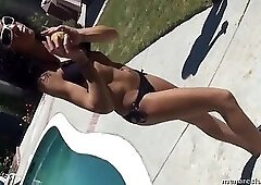 Kneeling Naked male slave Worships Domme Feet