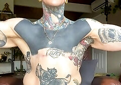 Buff butch Lior Dandy teases and plays with her juicy pussy after a workout in a jockstrap