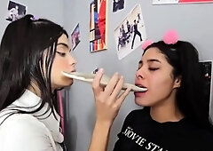 Hot brunette lesbians toys and pussy eating