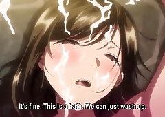 She has it sandwiched between her breasts and gives a titjob, then gets bukkake'd and creampied.