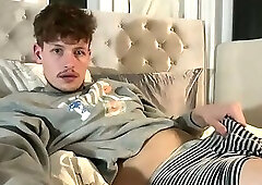 Shaved Uncut Cock Bed Jerk Off