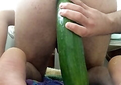 Compilation of a twink's first-time experience with a cucumber and a fake cock