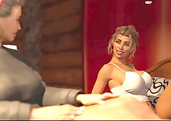 Hot brunette with big boobs gives a footjob in this 3D game walkthrough