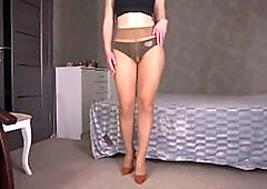 Hot Legs Tease And Striptease In Short Costume And Hose