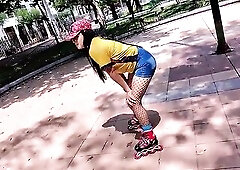 Sexy Latin chick skater gal accepts a sports wager with a European stud (Part 1)