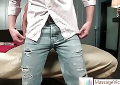 Dude gets romantic rub at fireplace