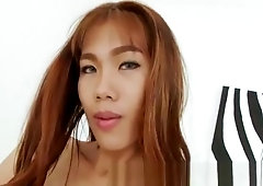 Cute Asain tranny works her massive cock