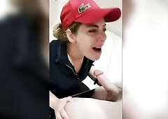 Casino Ejaculation all over her face from loser in a restroom