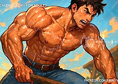 Sweat-drenched handyman in a softcore gay blowjob fantasy audio