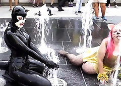 Femdom fetish mistresses fuck bdsm loser with strapon