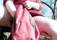 the park is closed to the public but I go in any case. I walk topless 1st. I proceed taking off my pants. I like to feel the cold wind on my melons an