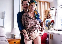 horny college student gets to fuck an ugly redhead mature deep in her old tight ass for the first time