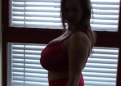 Beautiful Brunette Big Boobs Rides Fake Cock