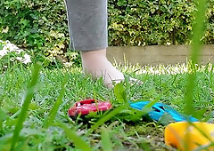 Giantess With Big Sweaty Feet Crushes Toy Cars And Smashes Them All