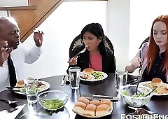 Voluptuous Ember Snow and Summer Hart in forbidden threesome