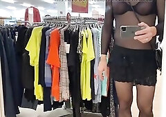 In a super short mini petticoat and a thoughtful bodysuit during the time that shopping
