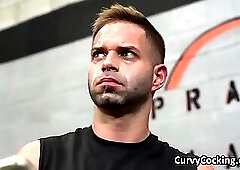 Asian swaps remote vibrator for cock at the gym