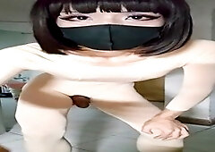 Japanese girl enjoys some solo fun in her stockings and lingerie