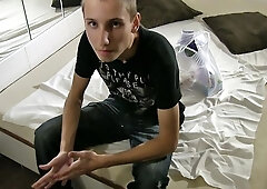 Skeletal Czech dude getting fucked in a tiny bathroom