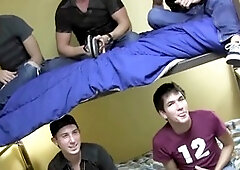 Roommates take loser back to dorm to fill his mouth with huge cum load - REALITY style