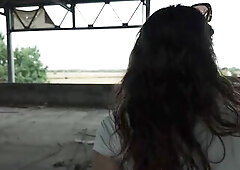 urbex date turns into sneaky public sex with hawt brunette hair