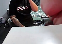 Naked stepson enters his stepmothers room and shows his erection