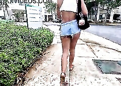 Sexy Latin chick Nip slide and Upskirt at the mall