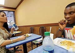 Latina gets face-fucked by black man behind fast food joint