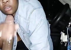 Hirsute head hottie gives a great oral-job to large ramrod dude in her truck