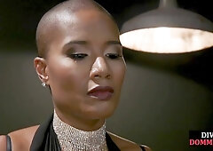 Nubian CFNM female-dom whips blindfolded sub in SADOMASOCHISM enjoyment