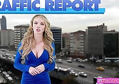Weather girl Jane fucked by the camera man with a huge cock