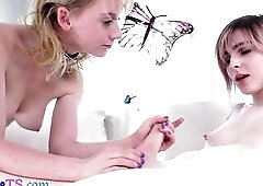 Trans dyke toying after drilling gf in erotic pair during this kinky and fleshly hardcore screw session