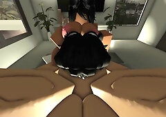 Two stylized digital women explore passion in multiple positions