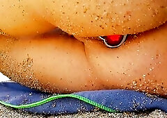ENJOYMENT to have NO PANTS in PUBLIC # Sandy BOOTY PLUG on Public Beach