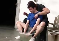 Buff stepdad mouth jizzed