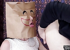 Bag headed submissive teen sucking