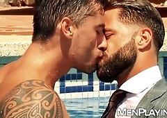 Latino businessman Hector De Silva goes deep on model Jay Roberts in the office