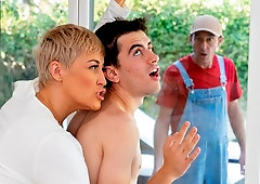 A very young and lucky stud fucks with a busty MILF Ryan Keely