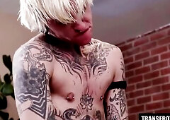 Blond Trans Drilled By Thong On