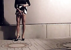 Risky Wank in the Street in Nylon caught