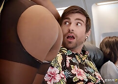 LaSirena69 and Hazel Grace pleasuring lucky dude on plane