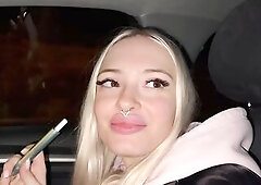 Enjoyable golden-haired on the highway. Sex in car